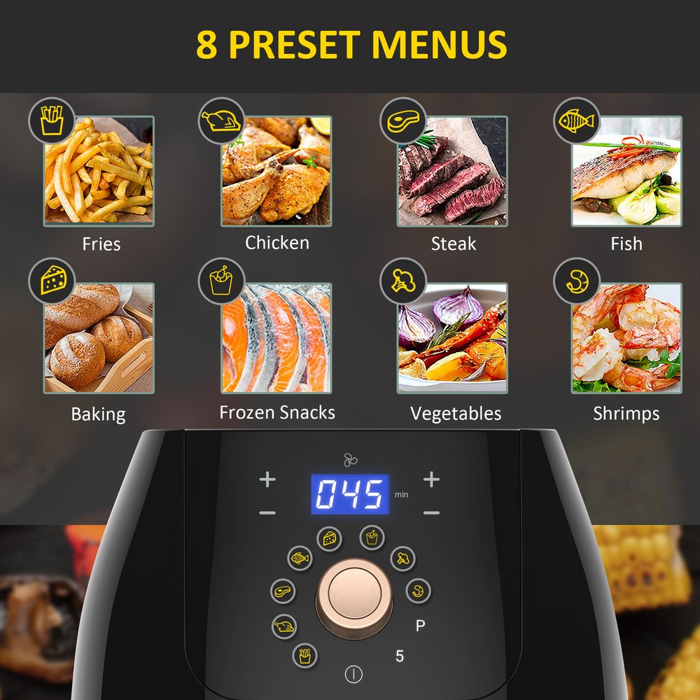 Air Fryer 1700W 5.5L with Digital Display Adjustable Temperature