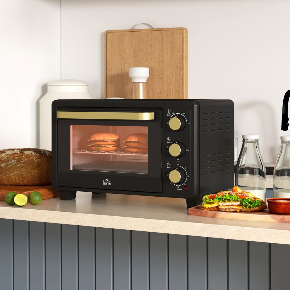 HOMCOM Mini Oven 16L Countertop Oven with Adjustable Temp Timer 1400W, Black