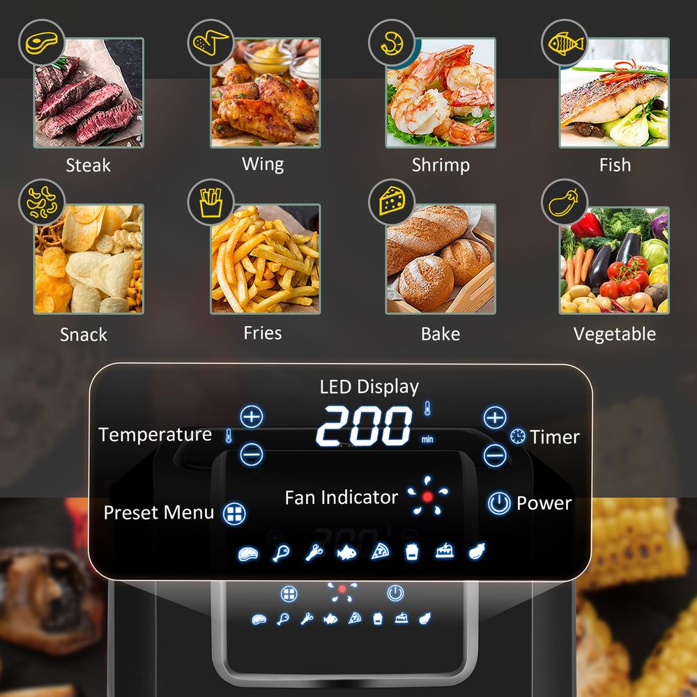 Air Fryer 1700W 6.5L with Digital Display Timer for Low Fat Cooking HOMCOM